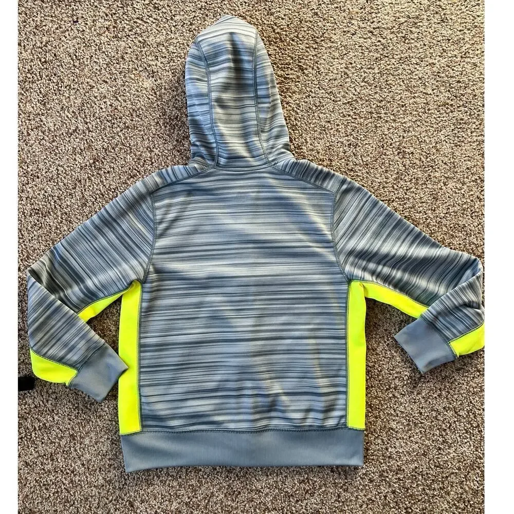 Nike Therma Fit Hoodie, Youth Boys Large, Full Zip, Gray Yellow Striped Volt